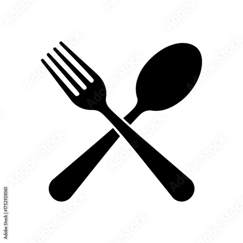 Fork and spoon in cross icon symbol Silhouette vector style with white background