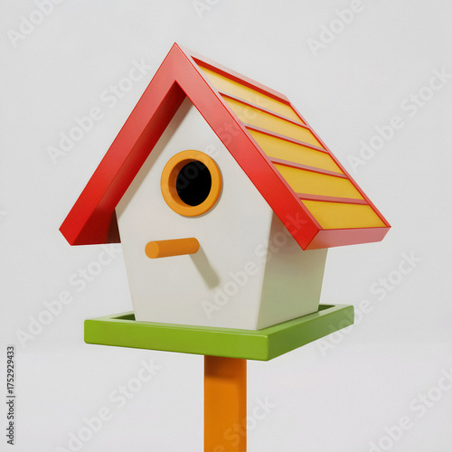 Whimsical birdhouse with vibrant colors brings charm to any garden spring projects and children's illustrations with its playful design