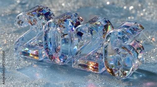 Wallpaper Mural Sparkling 3D ice crystal “2026” design glowing in blue tones with frosty New Year vibe Torontodigital.ca
