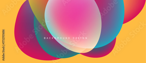 Abstract colorful overlapping circles create vibrant background. Yellow backdrop complements pink, blue gradients. Text reads background design.