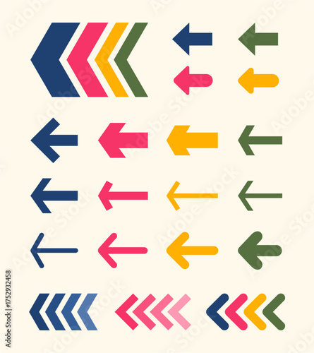 Colorful Arrow Collection in Retro Style Different Designs and Directional Indicators Vector Graphics for Web Design and Print Materials