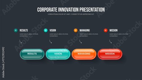 Project Briefing 4 Option Diagram Slide Layout. Sales Launch Frame Design Vector Illustration. Digital Forecast Four Element Infographic Presentation Template.