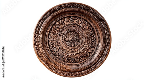 Stunning hand-carved wooden plate with intricate floral designs adds elegant bohemian style to your home decor or creative design projects