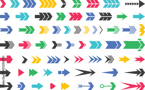 Colorful Arrow Vector Set with Directional Graphic Elements for Presentations and Design Projects with Assorted Styles
