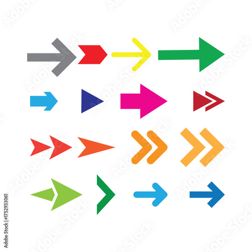 Diverse Arrow Collection Pointing Right with Varied Styles and Colors for Graphic Design and Navigation Concepts