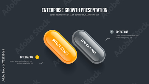 Visual Performance Two Step Infographic Slide Template. Marketing Portfolio Presentation Layout Vector Illustration. Product Introduction 2 Element Diagram Frame Design.