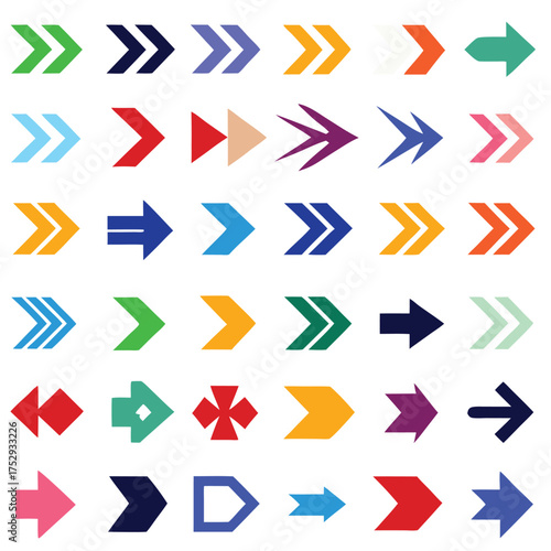 Diverse Collection of Colorful Arrow Icons for Design and Direction Navigation Graphic Elements Template