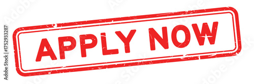 Red and white apply now stamp graphic