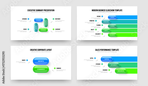 Project Portfolio 4 5 2 3 Element Diagram Slide Design Collection. Sales Campaign Four Five Two Three Option Infographic Frame Layout Vector Illustration Bundle.