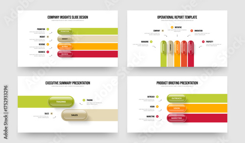Investor Briefing 4 5 2 3 Option Diagram Presentation Template Collection. Professional Portfolio Four Five Two Three Step Infographic Slideshow Design Vector Illustration Set.
