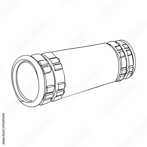 Vector line art of a handheld monocular telescope for outdoor observation and travel, minimal black outline drawing for exploration and adventure themes