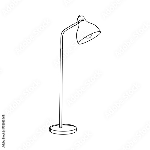 Vector line art of a standing floor lamp with simple geometric shape, minimal interior illustration for home decor and furniture design themes