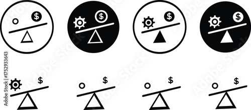 PrintLeverage icon Flat simple outline set, flat, dollar, line, web, power, design, vector, money, graphic, trading, isolated on transparent background