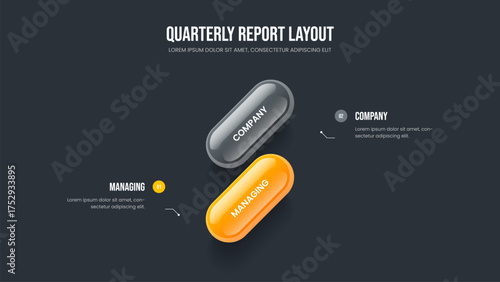 Digital Insight Slideshow Template Vector Illustration. Creative Solution 2 Step Diagram Frame Layout. Sales Development Two Element Infographic Presentation Design.