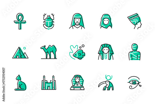 Travel to Egypt - set of line design style icons