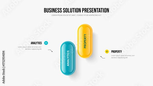 Service Insight 2 Option Infographic Slideshow Design. Creative Showcase Two Element Diagram Slide Layout. Business Review Frame Template Vector Illustration.