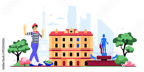 Travel to France - colorful flat design style illustration