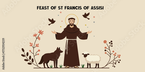Feast of Saint Francis of Assisi Illustration – Patron Saint of Animals and Nature