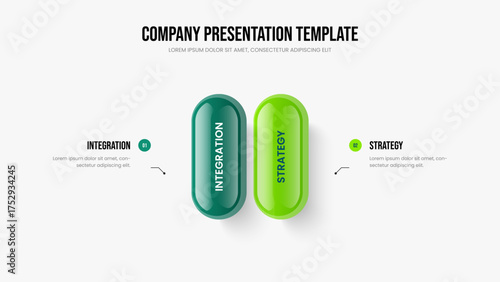 Corporate Plan Two Element Diagram Slide Template. Visual Planning Frame Design Vector Illustration. Investor Development 2 Option Infographic Slideshow Layout.
