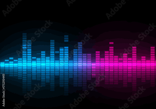 Vibrant Audio Spectrum Blue and Pink Equalizer Bars on Black Background.