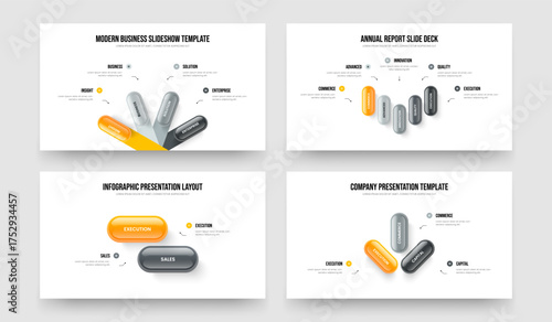 Business Launch Four Five Two Three Option Diagram Frame Layout Vector Illustration Set. Service Proposal 4 5 2 3 Step Infographic Slide Template Bundle.