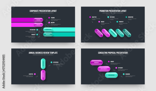 Product Report Four Five Two Three Step Diagram Presentation Design Vector Illustration Collection. Sales Insight 4 5 2 3 Option Infographic Frame Layout Set.