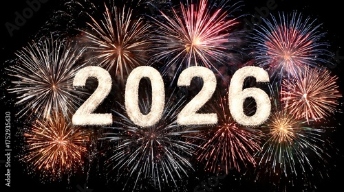 Wallpaper Mural Sparkling fireworks sky background with bold shining “2026” numbers in the center Torontodigital.ca