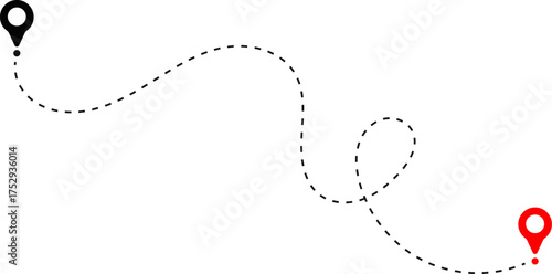 Route icon dotted line with location symbol. Travel path icon. flying plane with twisted. Dotted line route with location pin. destination pin
