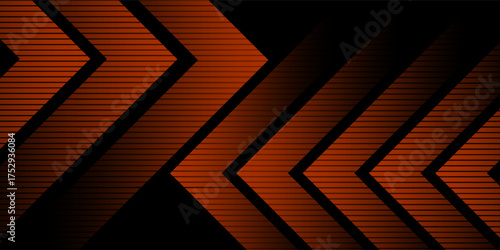 Futuristic design dark black background with orange arrow geometric 3D background overlap pattern layer on dark background. Eps10 vector