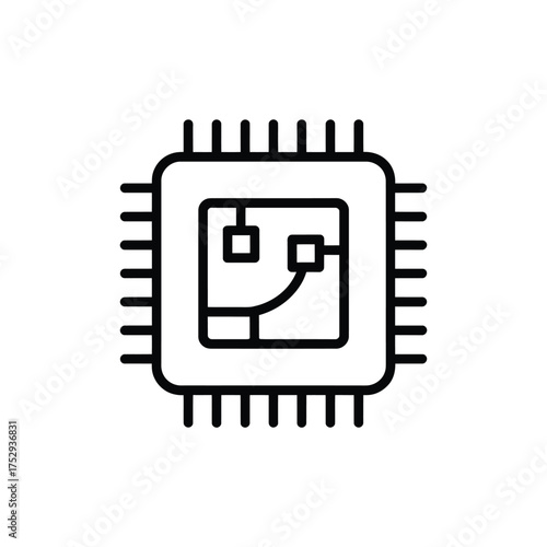Simple line art icon of a microprocessor chip