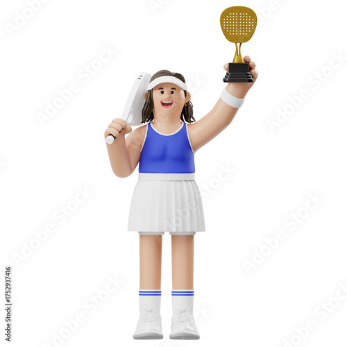 3D Render of Padel Player Holding Trophy