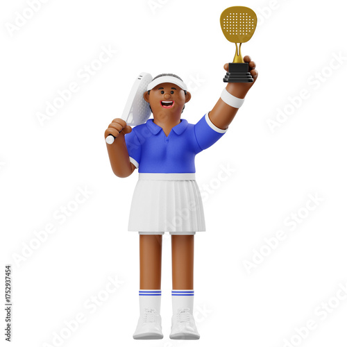 3D Rendering of Padel Player Holding Trophy