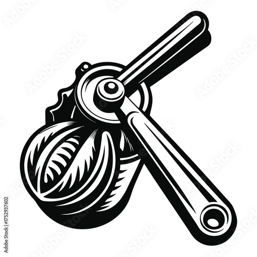 Black stylized citrus juicer extracts fresh juice from an orange half in bold mono style