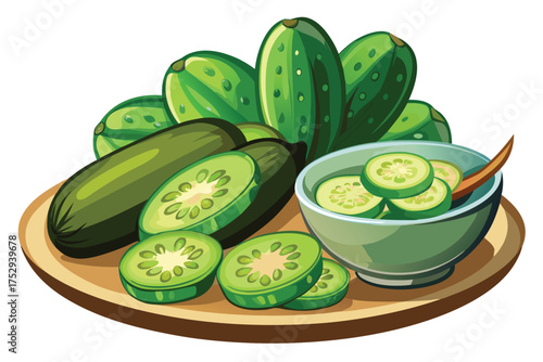 Fresh tindora vegetables rest on a wooden platter with slices arranged in a bowl