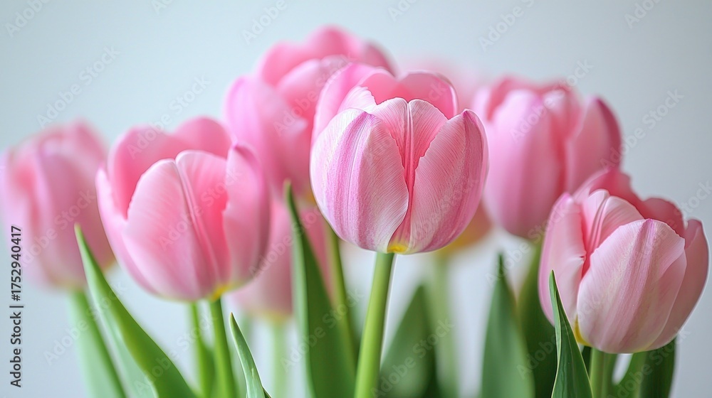 Fototapeta premium Vibrant Pink Tulips in Full Bloom, a Symbol of Spring and Freshness.