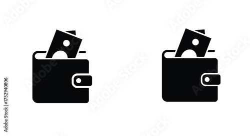 Two black wallet icons with money partially protruding from them