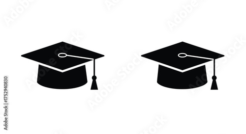 Two graduation caps shown in a simple black and white illustration