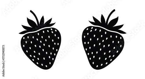 Two black and white strawberry illustrations side by side simple design