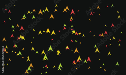 Abstract background with colorful upward pointing arrow shapes scattered on dark backdrop
