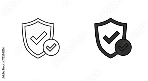 Two shield icons with checkmarks outlined and filled styles shown clearly