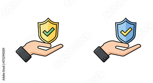 Hands holding protective shields with checkmarks symbolizing safety and security