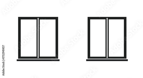 Simple illustration depicting two rectangular windows with black frames