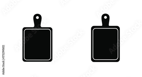 Two black cutting boards with hanging loops simple kitchen utensil icons
