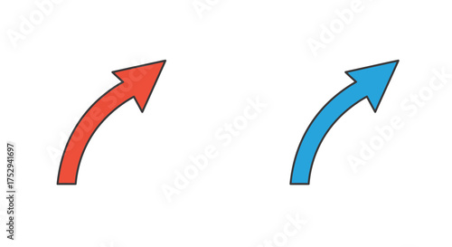 Two curved arrows pointing upwards one red and one blue