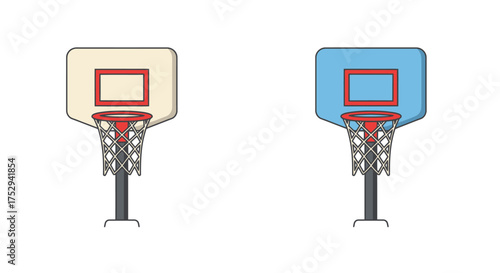 Illustration of two basketball hoops with contrasting backboard colors