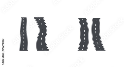 Simple illustration of three winding roads with dashed lane markings