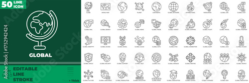Global Line Editable Icons set. Vector illustration in modern thin line style of global icons: globe, network, earth, etc