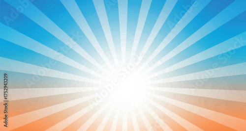 Bright sunny day sky with radiant light rays over horizon abstract background vector