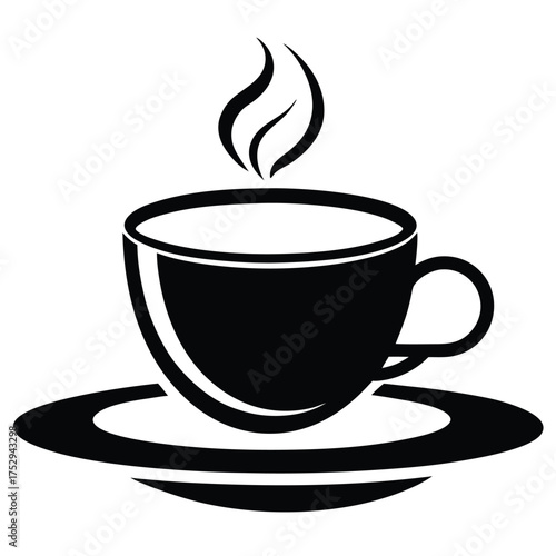 Steaming black cup resting peacefully on a matching saucer presents a simple moment