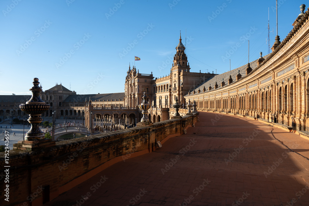 Fototapeta premium Sevilla, Spain - 23 Apr 23: Historic plaza with ornate architecture in Sevilla